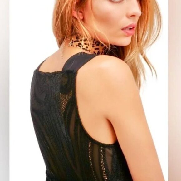 Free People Placed Lace Mini Fit Flare Slip Dress Black Size S - Picture 4 of 11